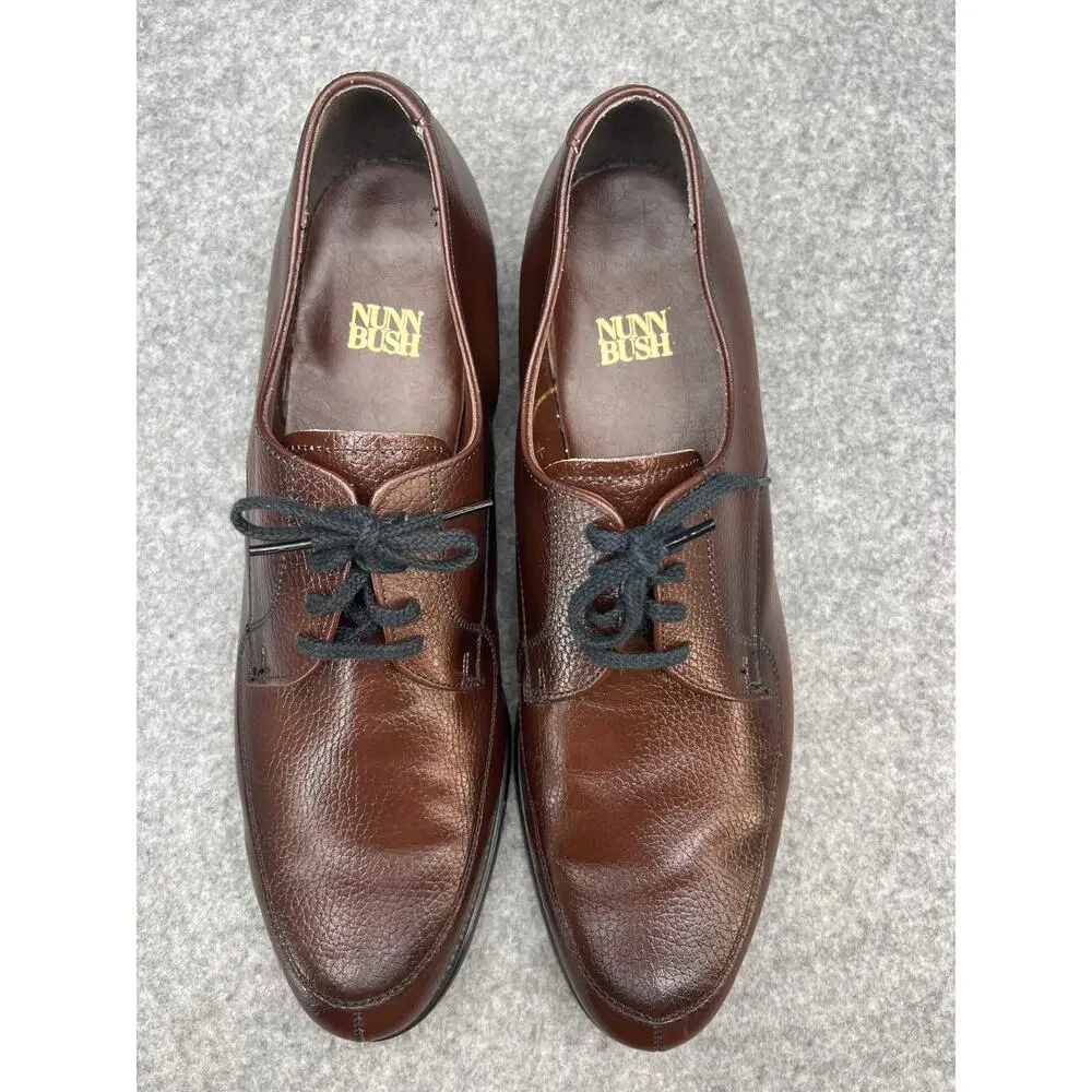 Nunn Bush Vintage Brown Pebbled Leather Norwegian Blucher Derby Shoe Men 13 B